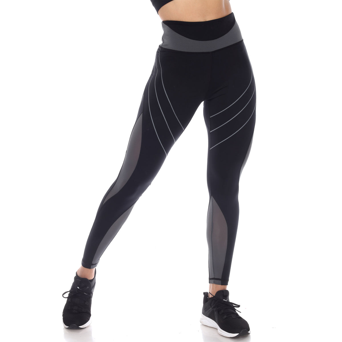 White Mark Women's High Waist Reflective Piping Fitness Leggings