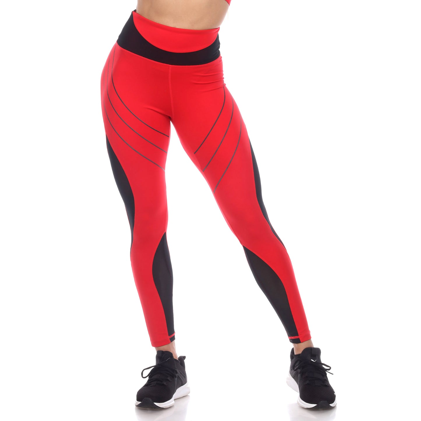 White Mark Women's High Waist Reflective Piping Fitness Leggings