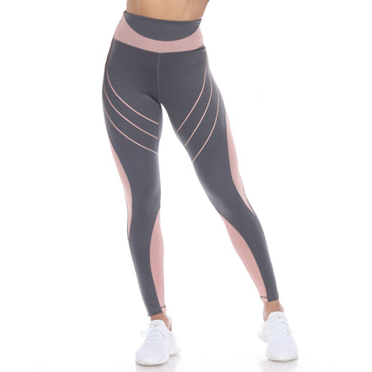 White Mark Women's High Waist Reflective Piping Fitness Leggings