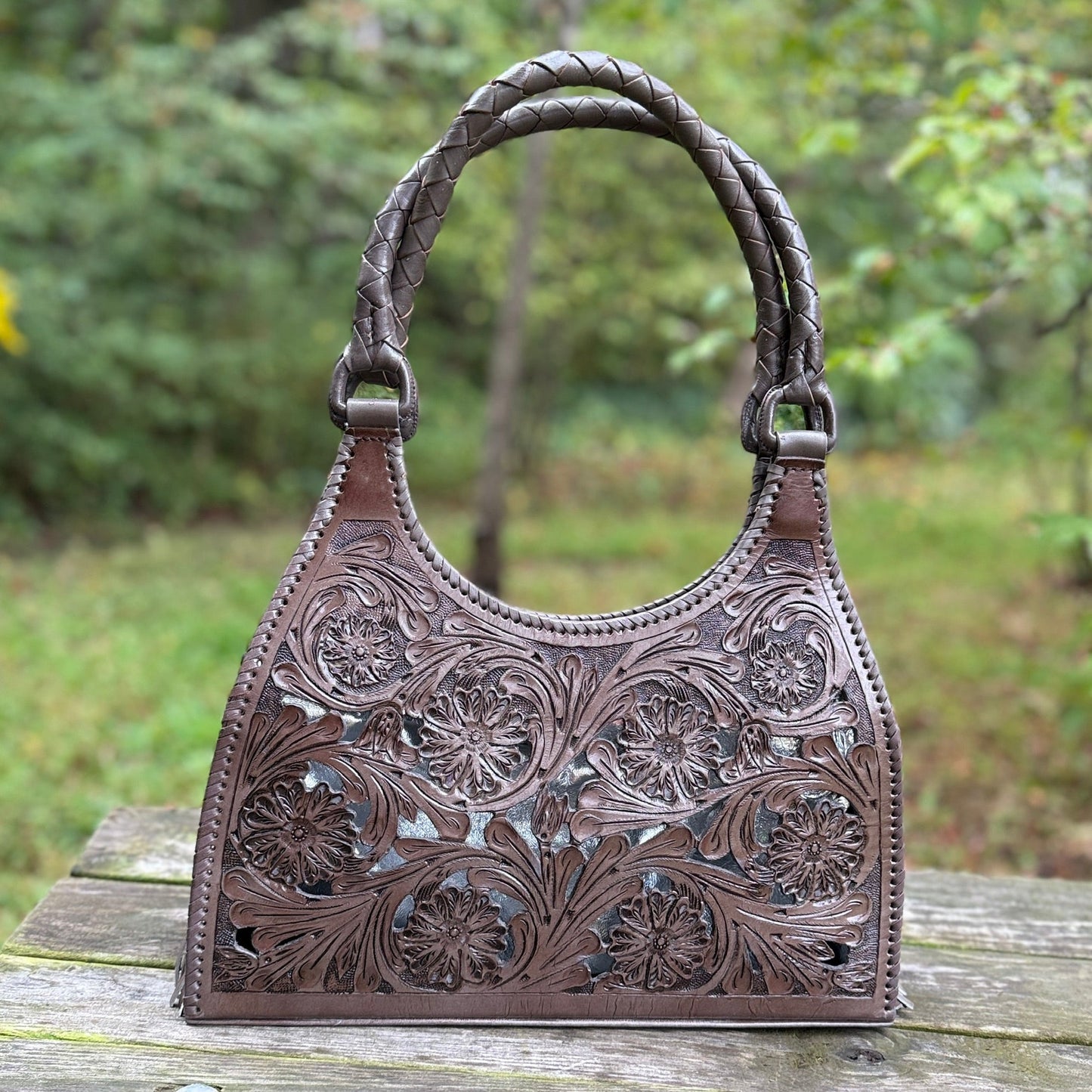 ALLE Handbags Luna Hand Cut Out Tooling Leather Hobo Bag