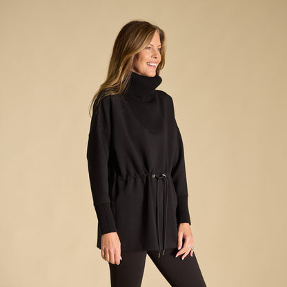 Christopher & Banks Relaxed Restyled Mix Media Tie Waist Cowl Neck Top