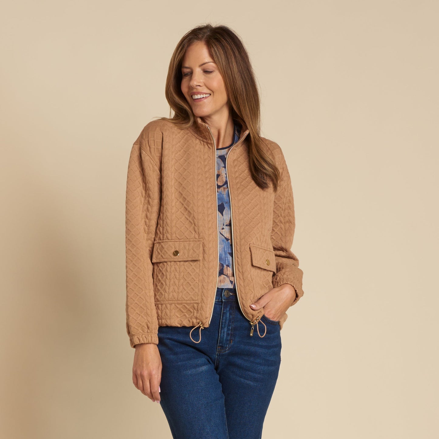 Christopher & Banks Relaxed Restyled Quilted Jacquard Zip Front Jacket