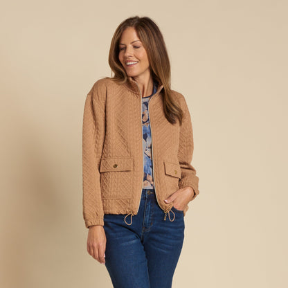 Christopher & Banks Relaxed Restyled Quilted Jacquard Zip Front Jacket
