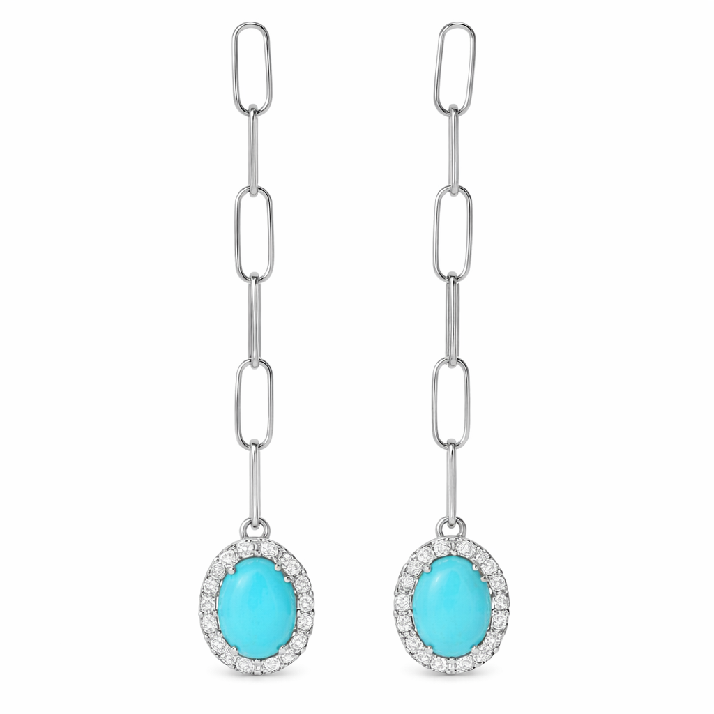 Sterling Silver 9x7mm Sleeping Beauty Turquoise Paperclip Dangle Earrings