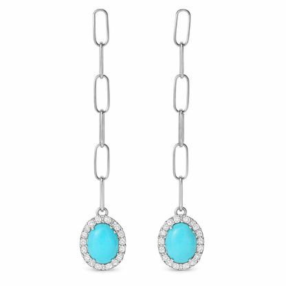 Sterling Silver 9x7mm Sleeping Beauty Turquoise Paperclip Dangle Earrings