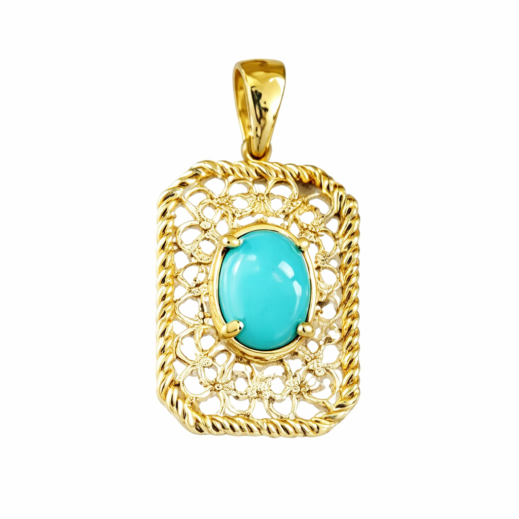 Sterling Silver 8x6mm Sleeping Beauty Turq Filigree Pendant with Chain