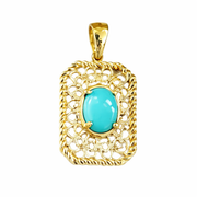 Sterling Silver 8x6mm Sleeping Beauty Turq Filigree Pendant with Chain
