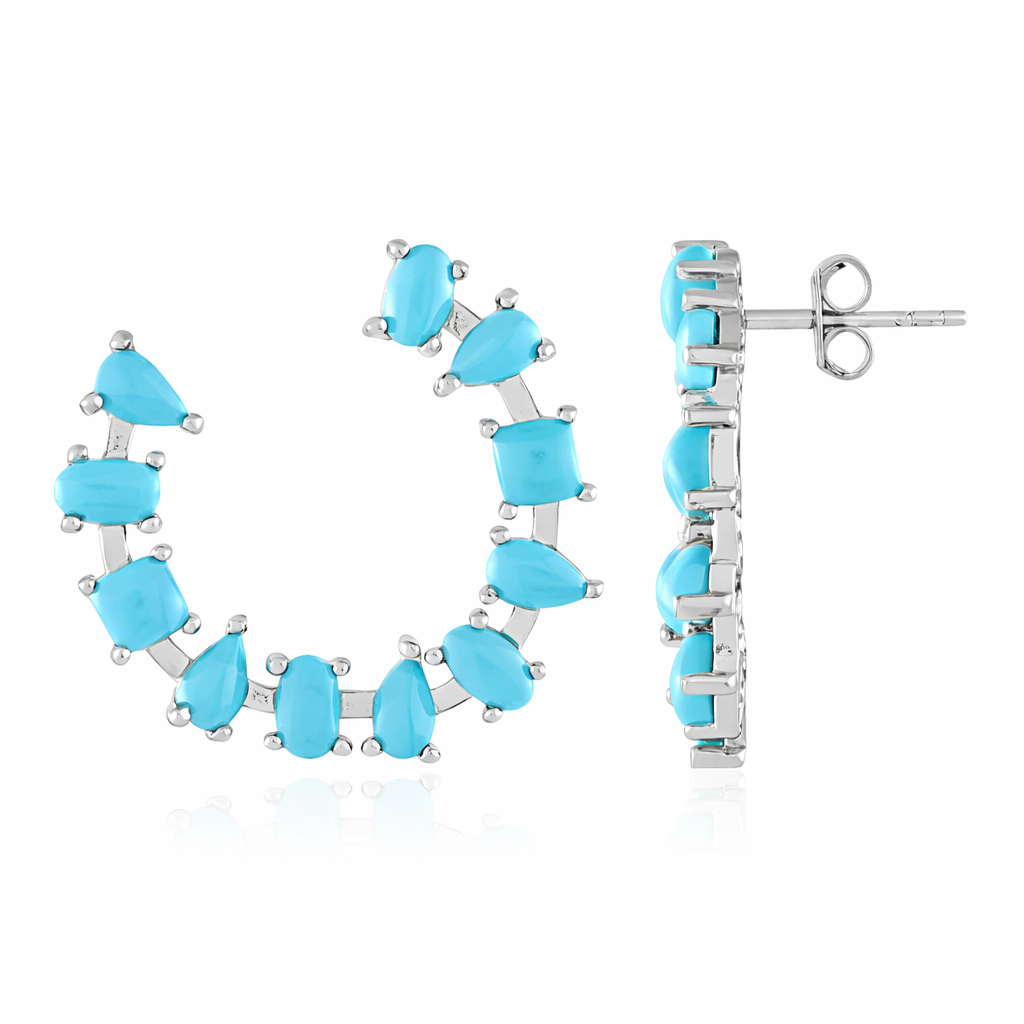 Sterling Silver Multi-Shape Sleeping Beauty Turquoise Forward Facing Hoop Earrings
