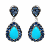 Sterling Silver 9x6mm Sleeping Beauty Turq & Ceylon Sapphire Pave Drop Earrings