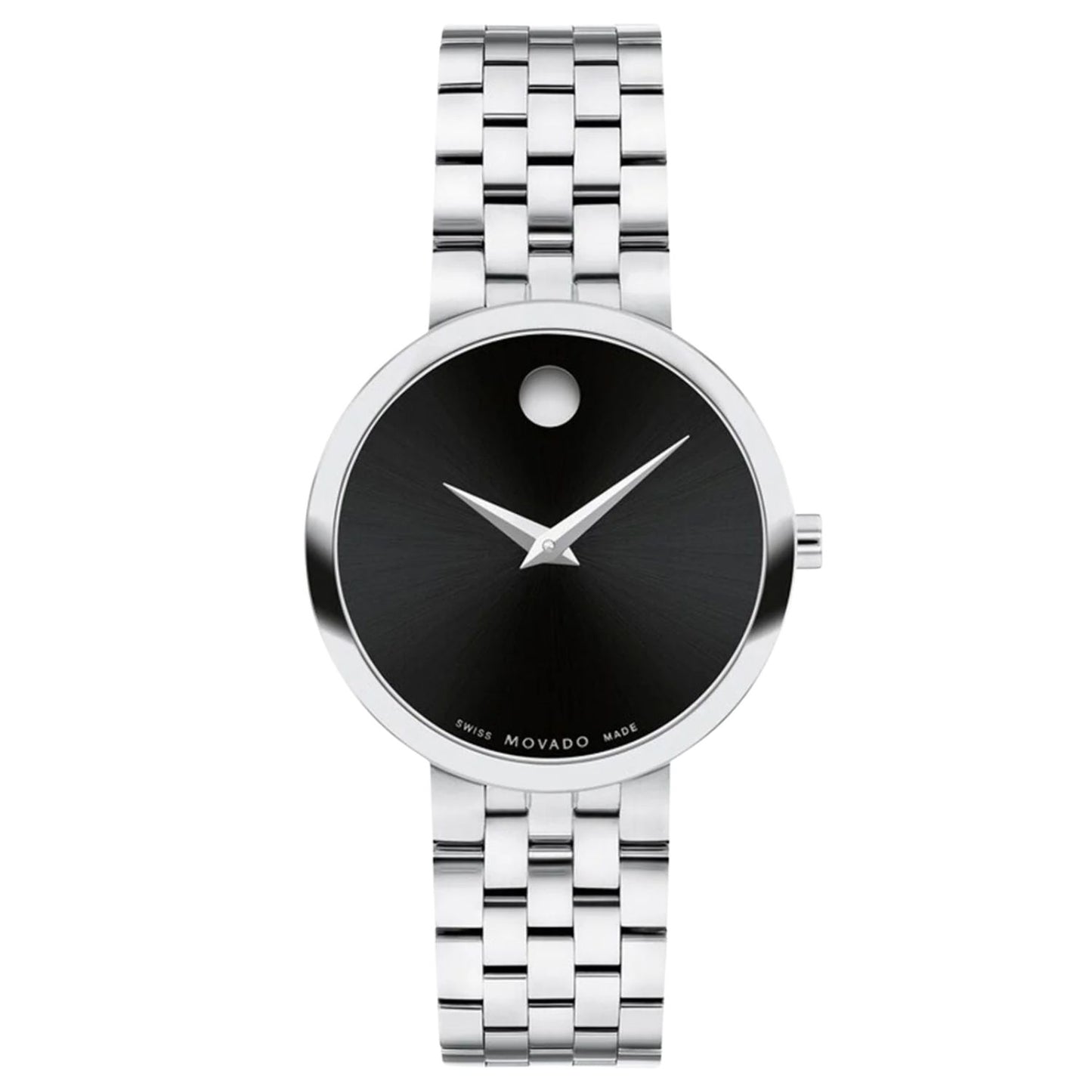 Movado Women's 30mm Museum Swiss Made Quartz Black Dial Silvertone Bracelet Watch