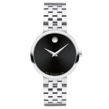Movado Women's 30mm Museum Swiss Made Quartz Black Dial Silvertone Bracelet Watch