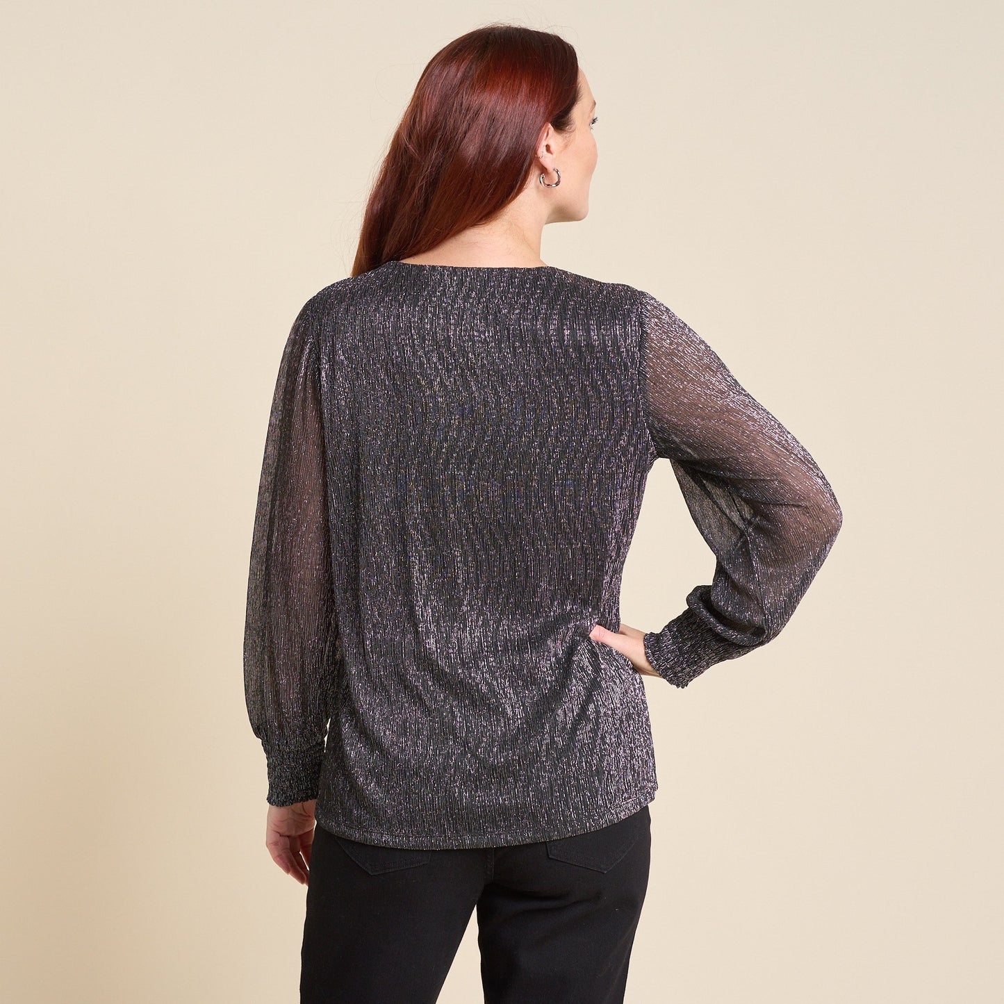 Christopher & Banks Bodre V Neck Shirred Sleeve Blouse