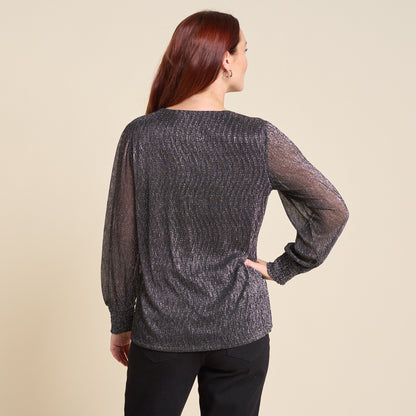 Christopher & Banks Bodre V Neck Shirred Sleeve Blouse