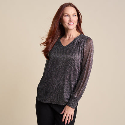 Christopher & Banks Bodre V Neck Shirred Sleeve Blouse