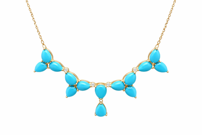 Sterling Silver Sleeping Beauty Turquoise & White Zircon Trillium Flower Necklace