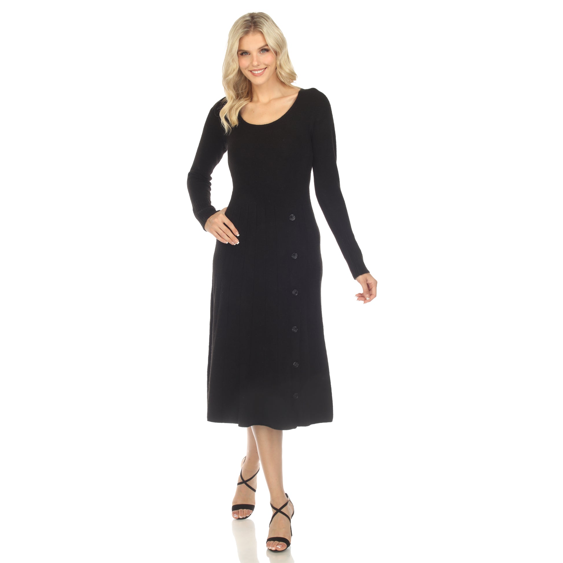 White Mark Women's Crew Neck Fit and Flare Sweater Midi Dress, Red White Mark Women's Crew Neck Fit and Flare Sweater Midi Dress, Red