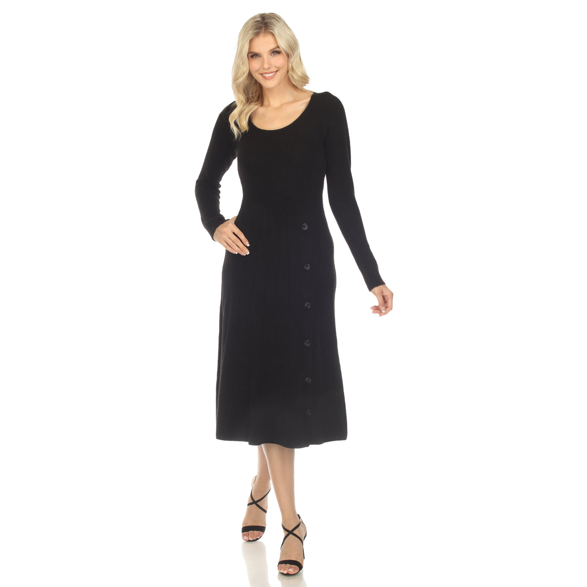 White Mark Women's Crew Neck Fit and Flare Sweater Dress