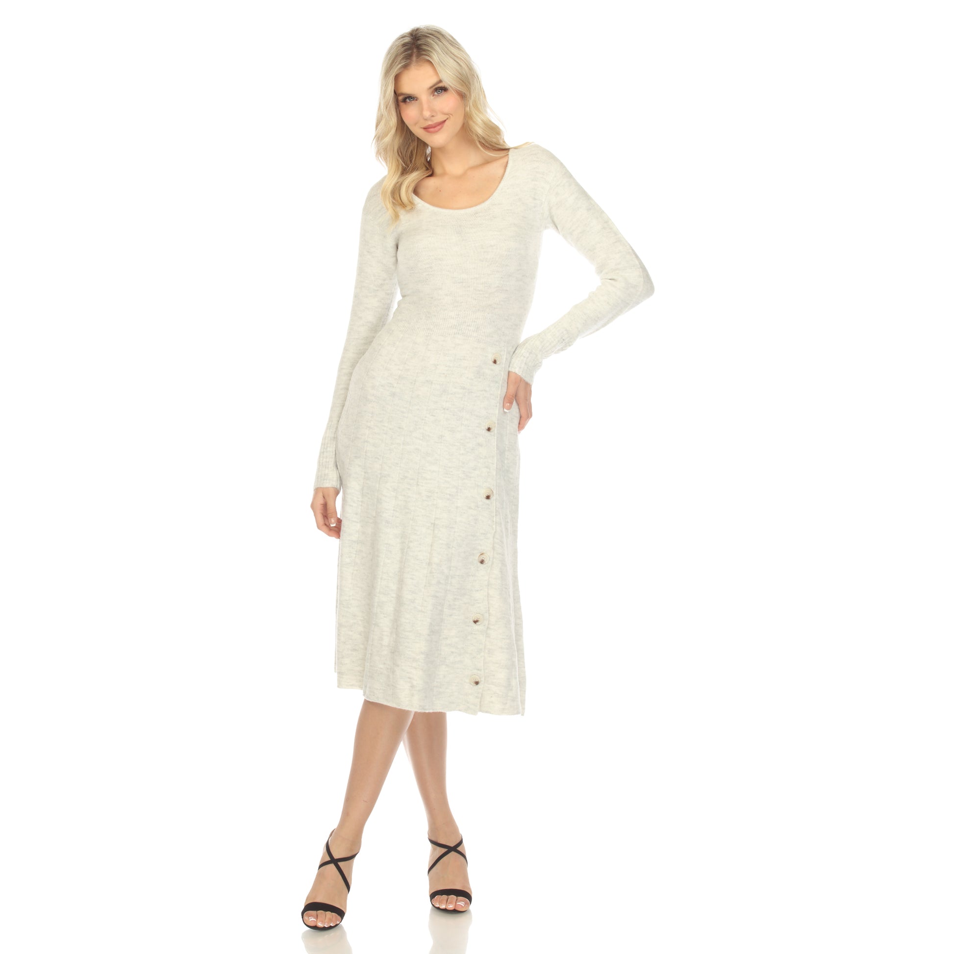 white fit and flare sweater dress Mock Neck Long Sleeve Mini Fit And Flare Sweater Dress