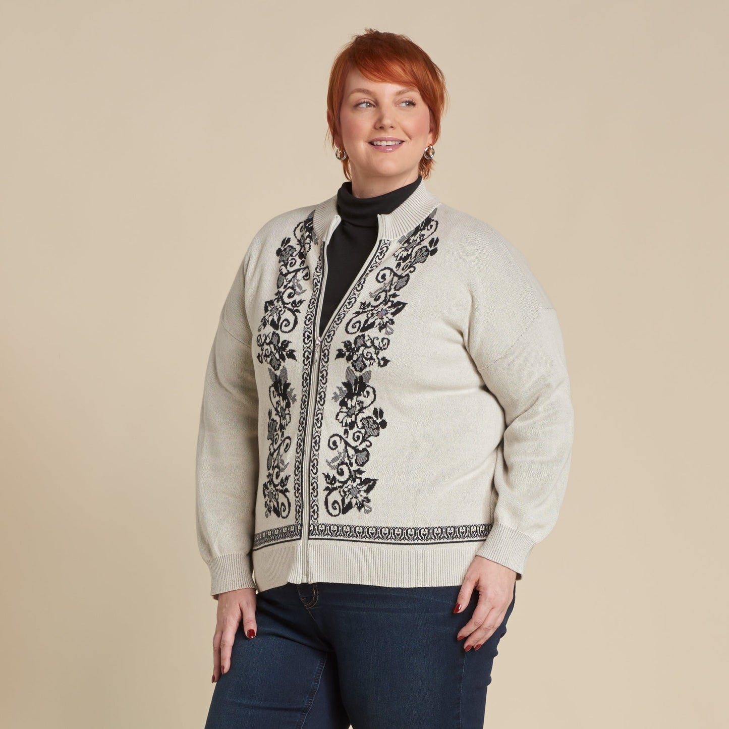 Christopher & Banks Floral Printed Mock Neck Cardigan