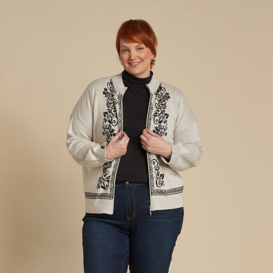 Christopher & Banks Floral Printed Mock Neck Cardigan