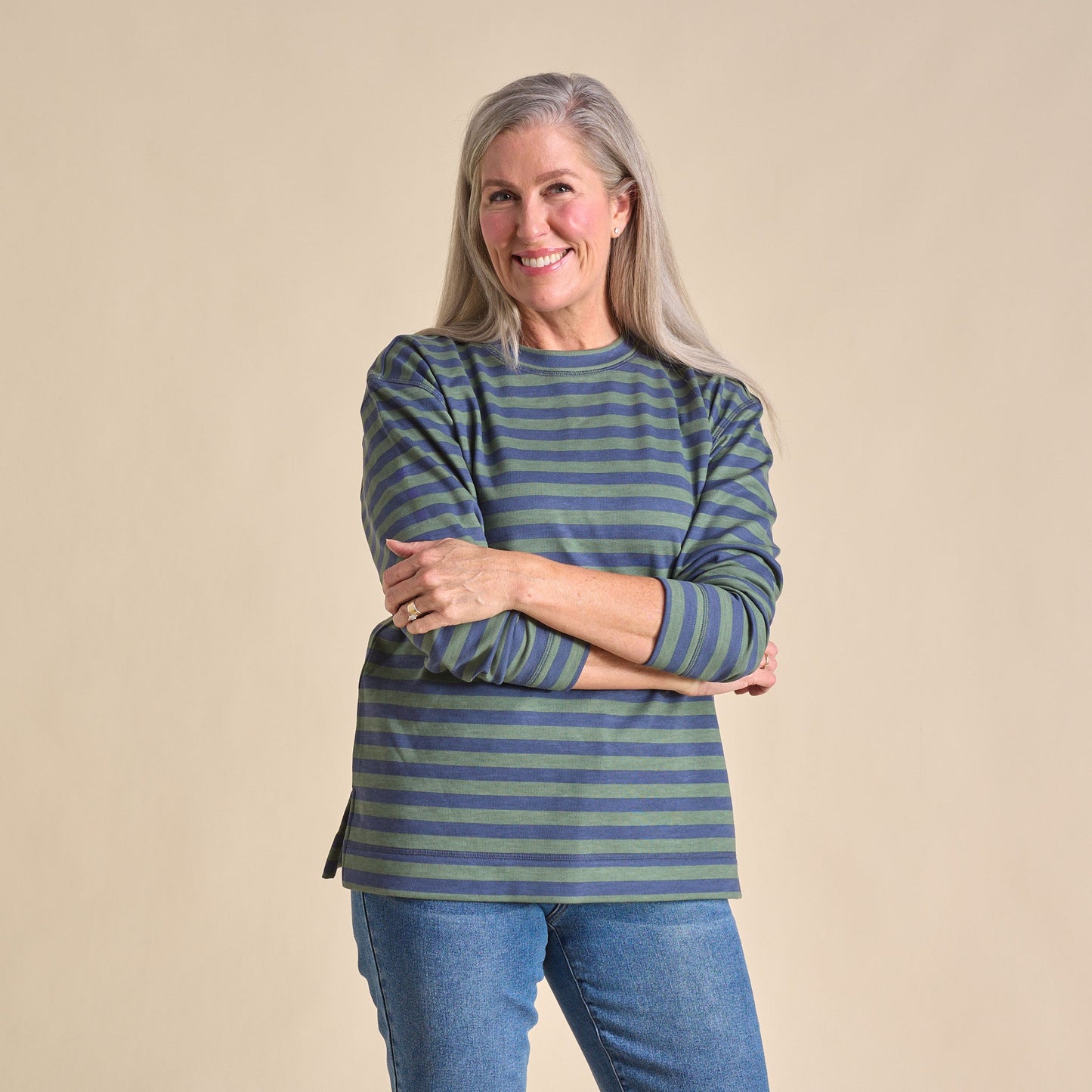 Christopher & Banks Stripe Crew Neck Long Sleeve Sweatshirt