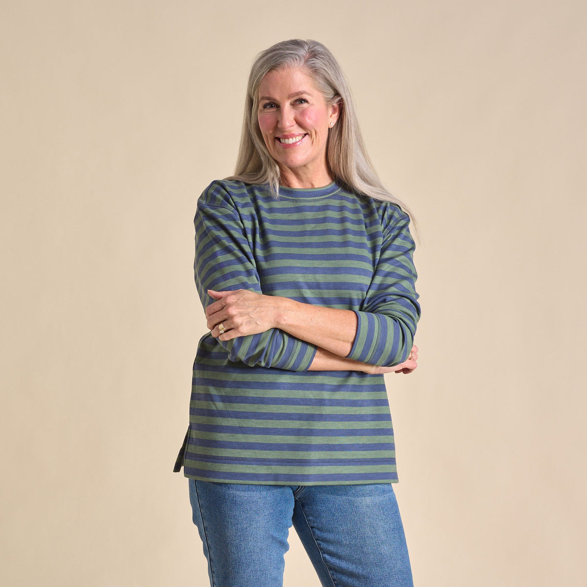 Christopher & Banks Stripe Crew Neck Long Sleeve Sweatshirt
