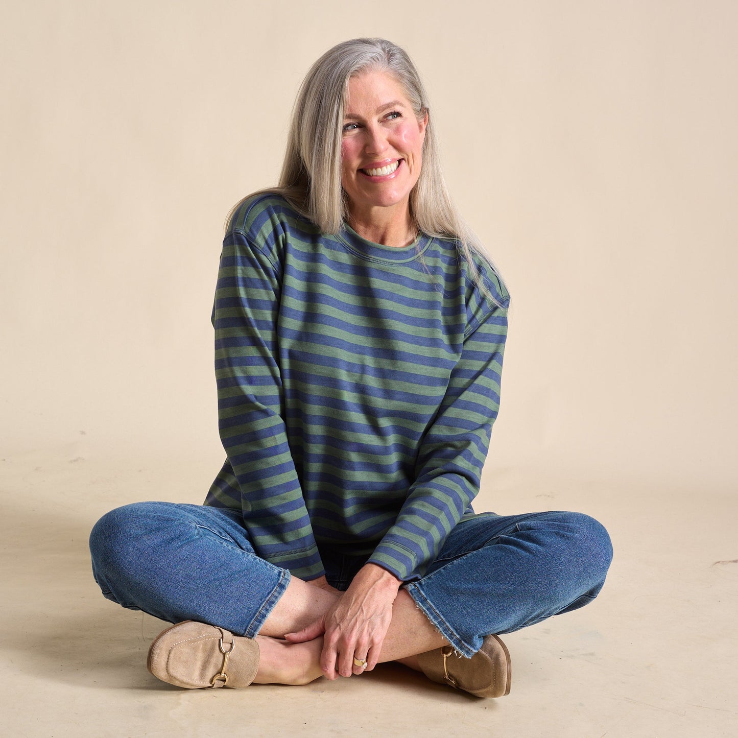Christopher & Banks Stripe Crew Neck Long Sleeve Sweatshirt