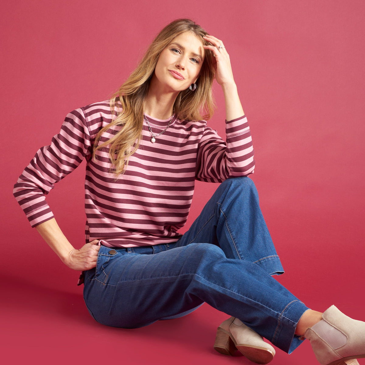 Christopher & Banks Stripe Crew Neck Long Sleeve Sweatshirt