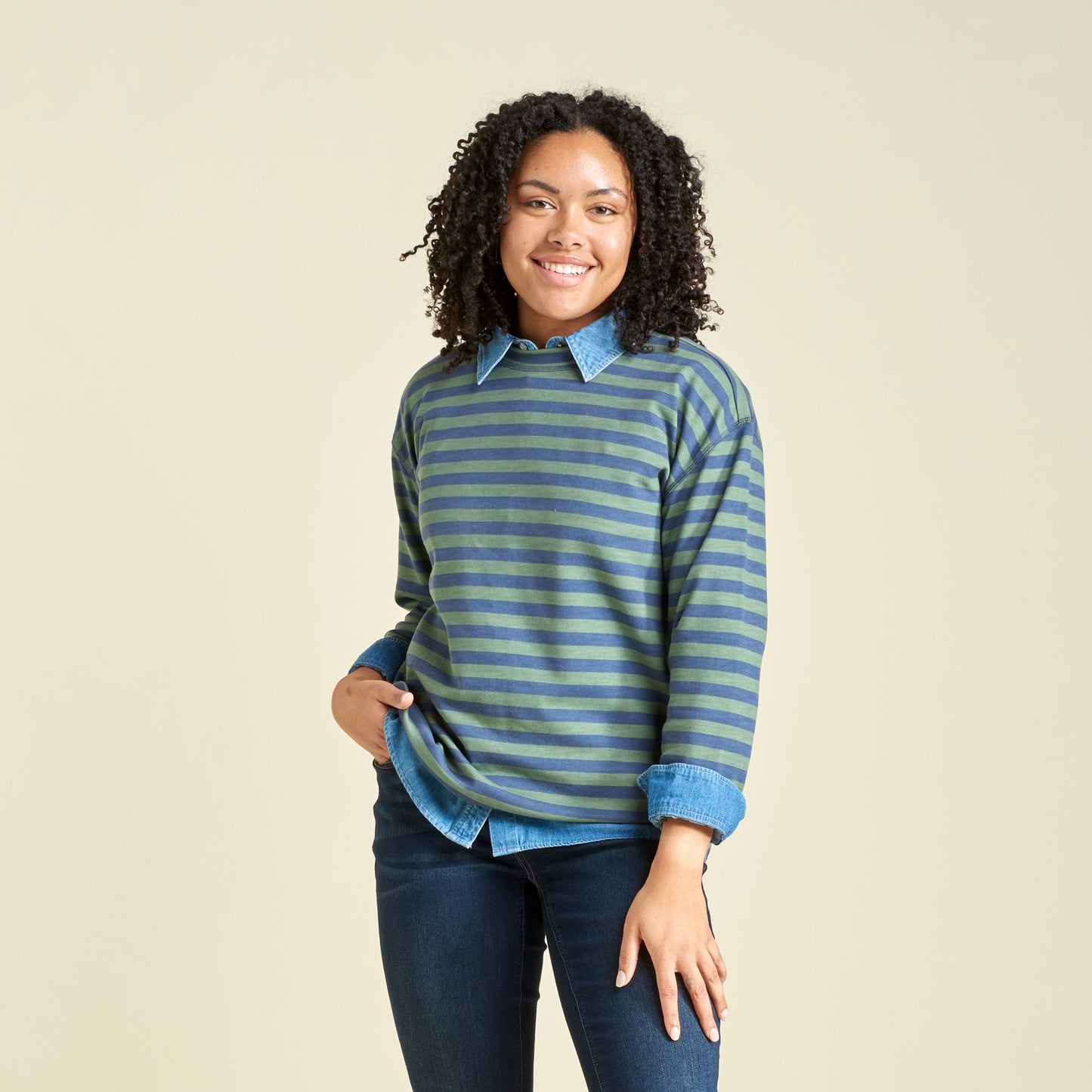 Christopher & Banks Stripe Crew Neck Long Sleeve Sweatshirt