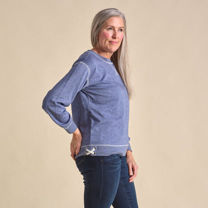 Christopher & Banks Women's Knit Denim Side Lace Long Sleeve Sweatshirt