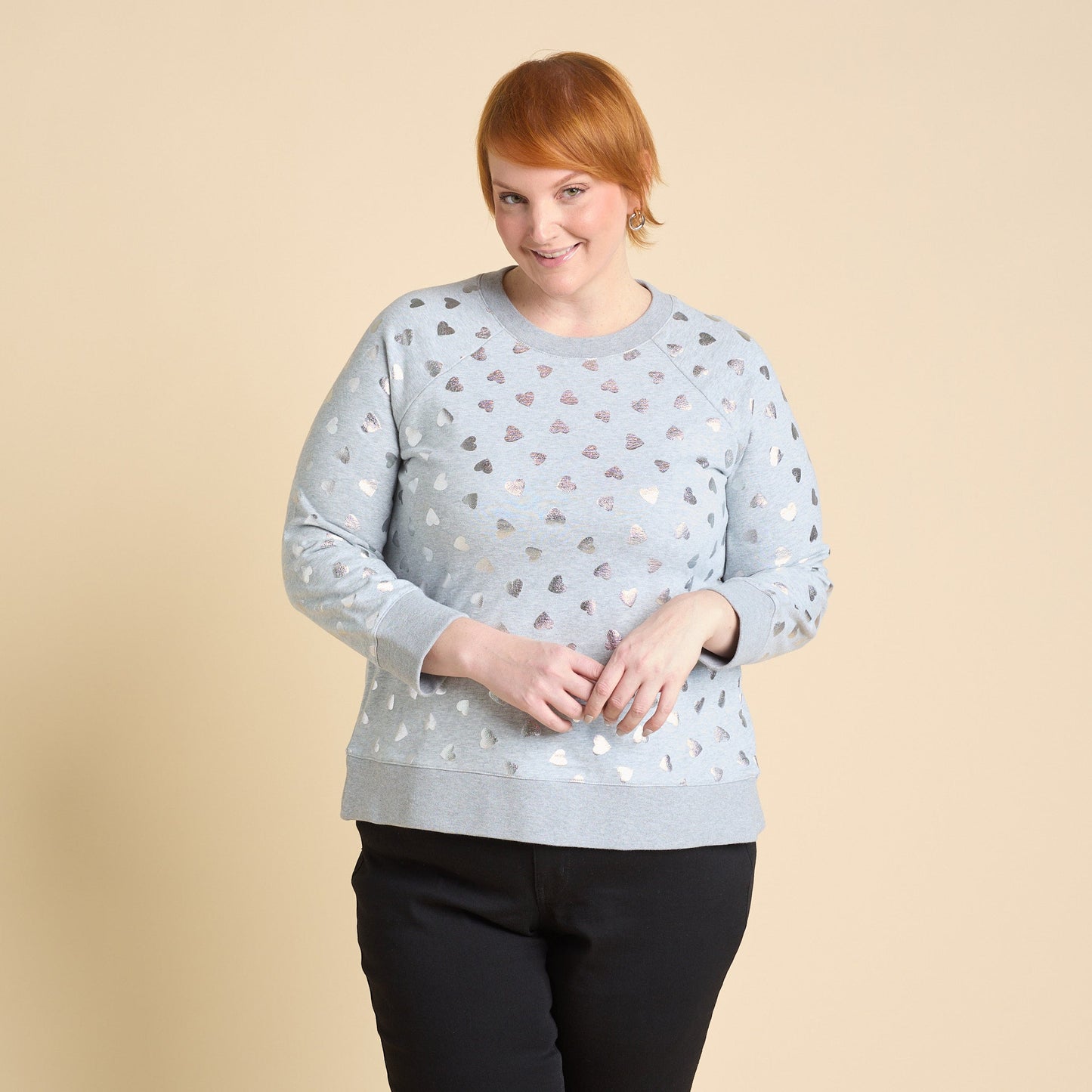 Christopher & Banks Foil Hearts Print Crew Neck Long Sleeve Sweatshirt