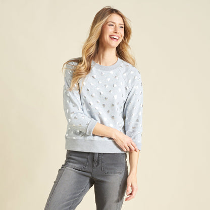 Christopher & Banks Foil Hearts Print Crew Neck Long Sleeve Sweatshirt