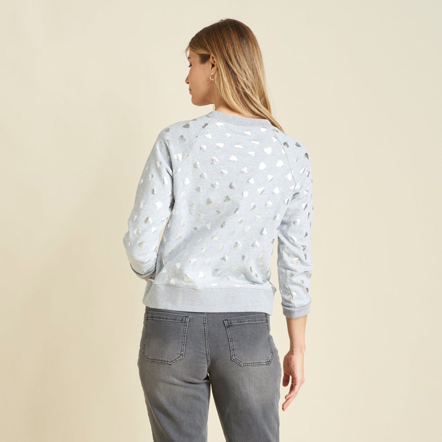 Christopher & Banks Foil Hearts Print Crew Neck Long Sleeve Sweatshirt