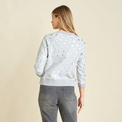 Christopher & Banks Foil Hearts Print Crew Neck Long Sleeve Sweatshirt