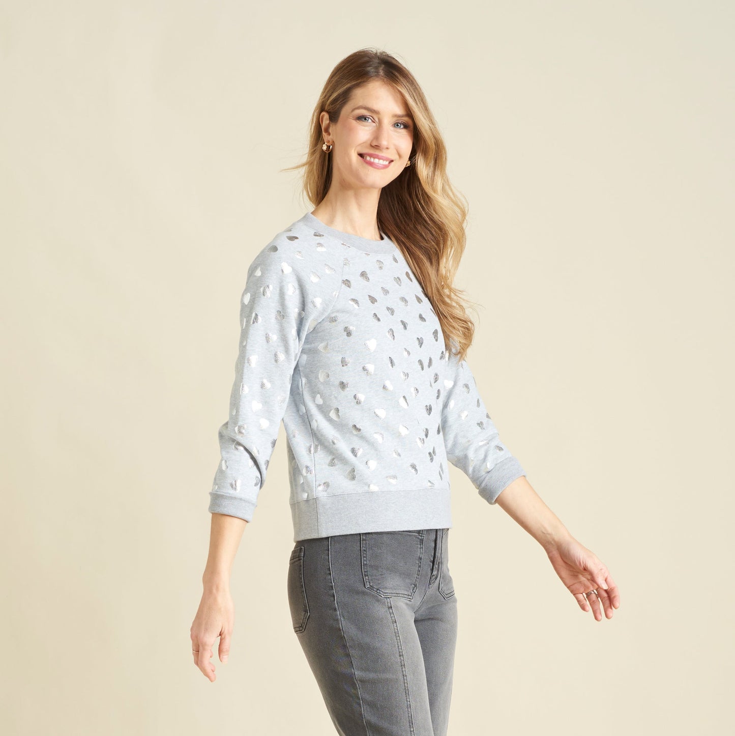Christopher & Banks Foil Hearts Print Crew Neck Long Sleeve Sweatshirt