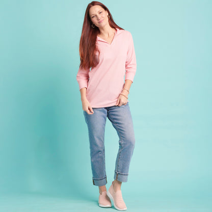 Christopher & Banks Women's Relaxed Restyled Hooded V-Neck 3/4 Sleeve Top