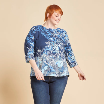Christopher & Banks Women's Embellished Swirl Print Boat Neck ¾ Sleeve Tee