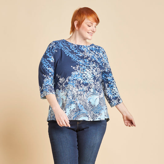 Christopher & Banks Women's Embellished Swirl Print Boat Neck ¾ Sleeve Tee