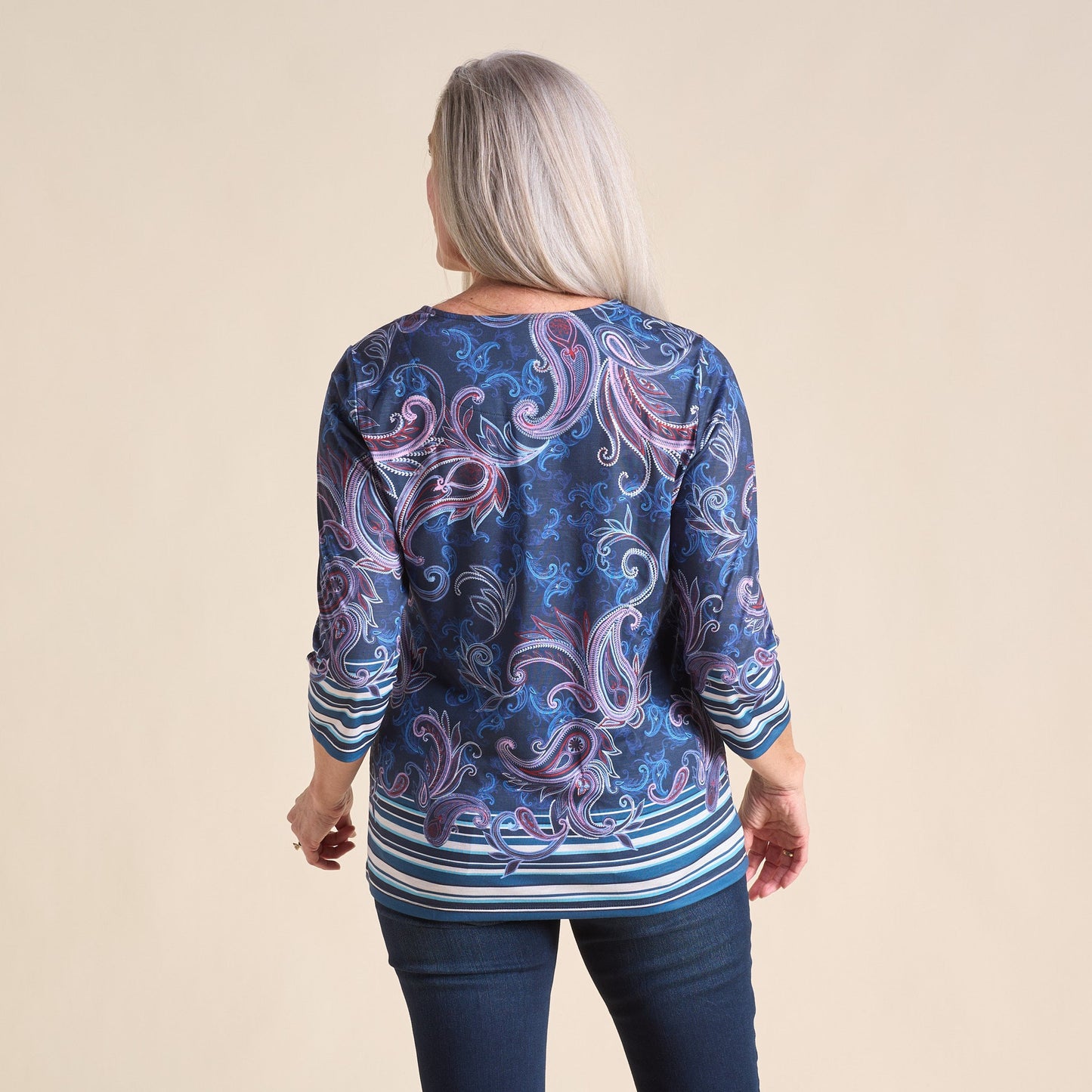Christopher & Banks Paisley Border Print Jewel Neck Tee