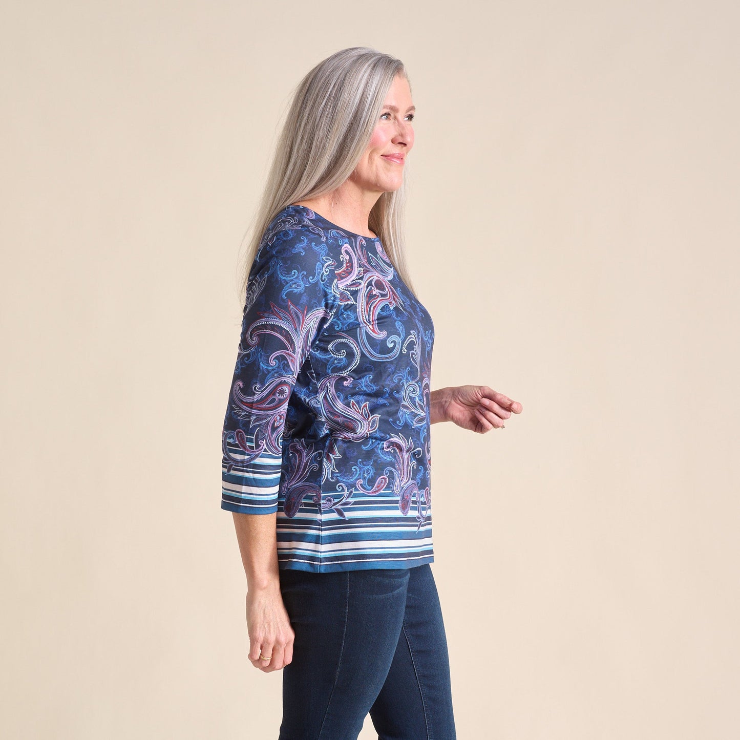 Christopher & Banks Paisley Border Print Jewel Neck Tee