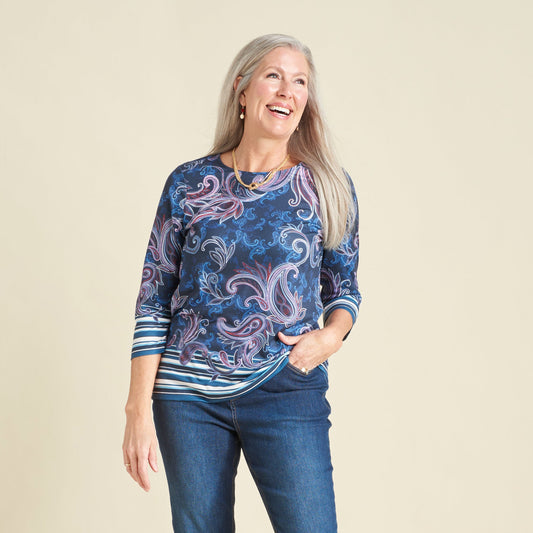 Christopher & Banks Paisley Border Print Jewel Neck Tee