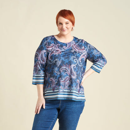 Christopher & Banks Paisley Border Print Jewel Neck Tee