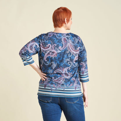 Christopher & Banks Paisley Border Print Jewel Neck Tee
