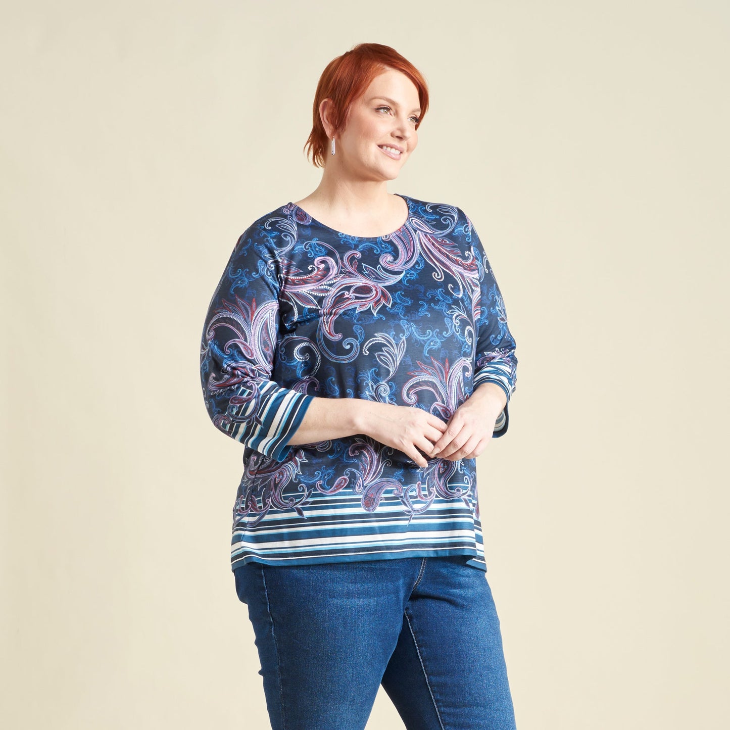 Christopher & Banks Paisley Border Print Jewel Neck Tee