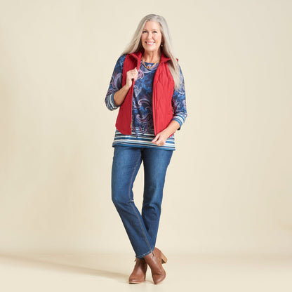 Christopher & Banks Paisley Border Print Jewel Neck Tee