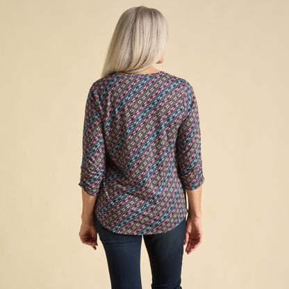 Christopher & Banks Diagonal Geo Print Keyhole Neck 3/4 Sleeve Tee