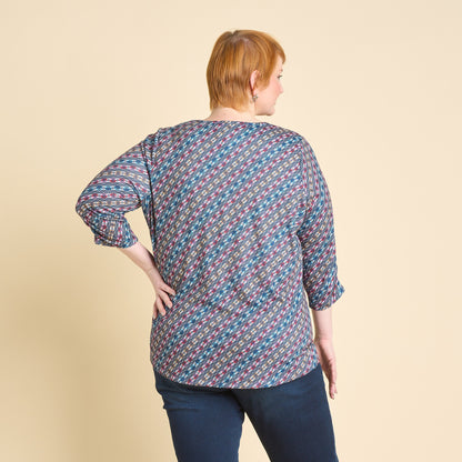 Christopher & Banks Diagonal Geo Print Keyhole Neck 3/4 Sleeve Tee