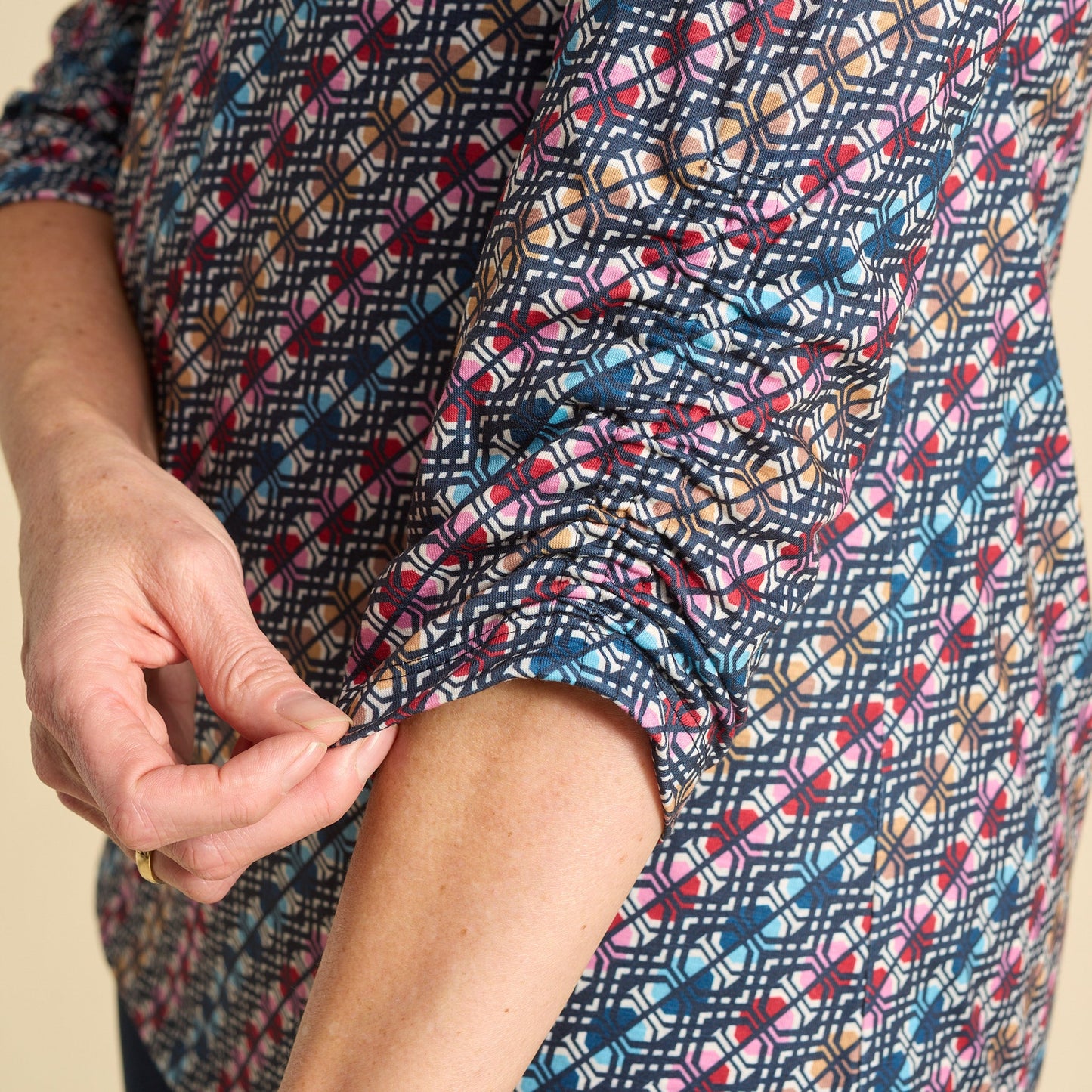Christopher & Banks Diagonal Geo Print Keyhole Neck 3/4 Sleeve Tee