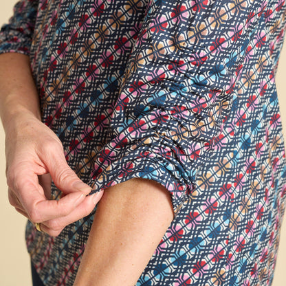 Christopher & Banks Diagonal Geo Print Keyhole Neck 3/4 Sleeve Tee