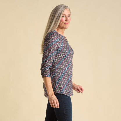Christopher & Banks Diagonal Geo Print Keyhole Neck 3/4 Sleeve Tee